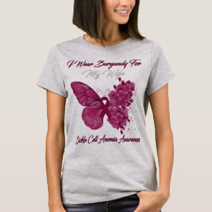 Butterfly I Wear Burgundy For My Wife Sickle Cell T-Shirt
