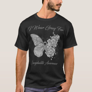 Butterfly I Wear Gray For Encephalitis Awareness T-Shirt