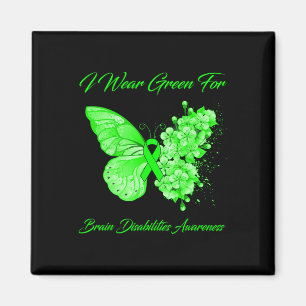 Butterfly I Wear Green For Brain Disabilities Awar Magnet