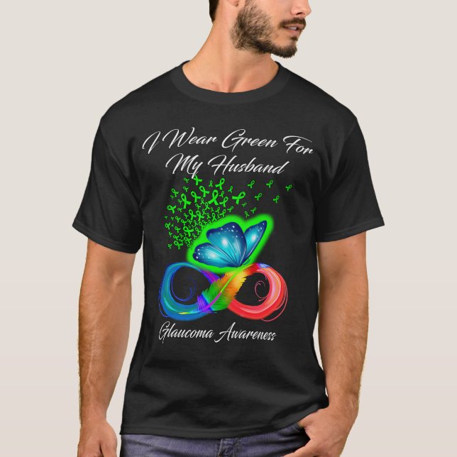 Butterfly I Wear Green For My Husband Glaucoma Awa T-Shirt (Front)