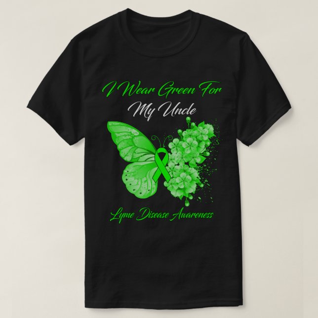 Butterfly I Wear Green For My Uncle Lyme Disease A T-Shirt (Design Front)