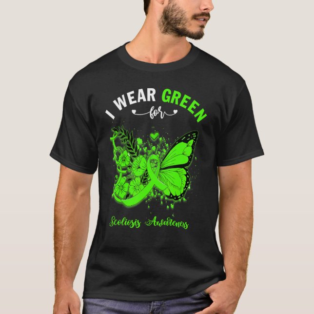 Butterfly I Wear Green For Scoliosis Awareness T-Shirt (Front)