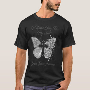 Butterfly I Wear Grey For Aunt Brain Tumor Awarene T-Shirt