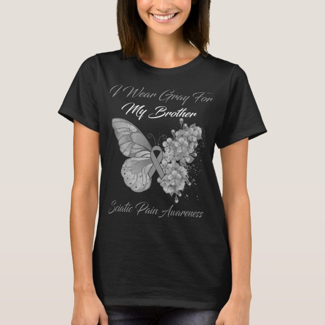 Butterfly I Wear Grey For My Aunt Sciatic Pain  T-Shirt (Front)
