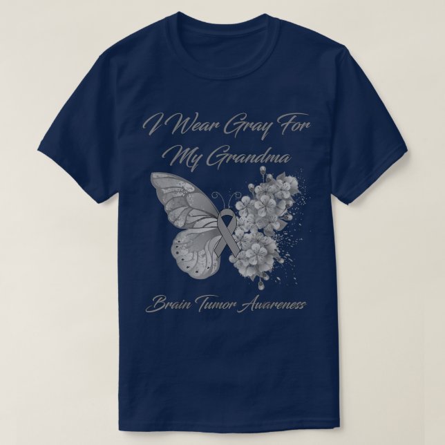 Butterfly I Wear Grey For My Grandma Brain Tumour  T-Shirt (Design Front)