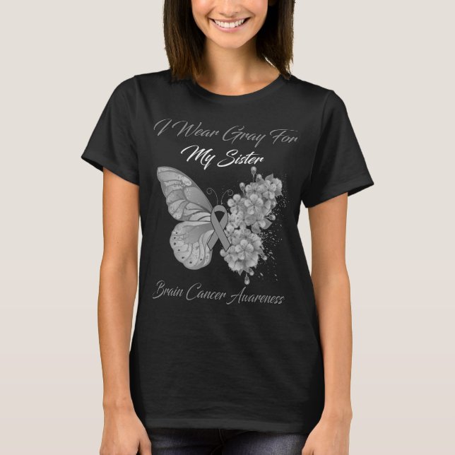 Butterfly I Wear Grey For My Sister Brain Cancer A T-Shirt (Front)