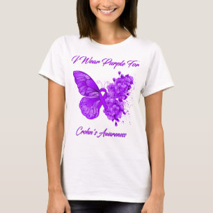 Butterfly I Wear Purple For Crohn's Awareness T-Shirt