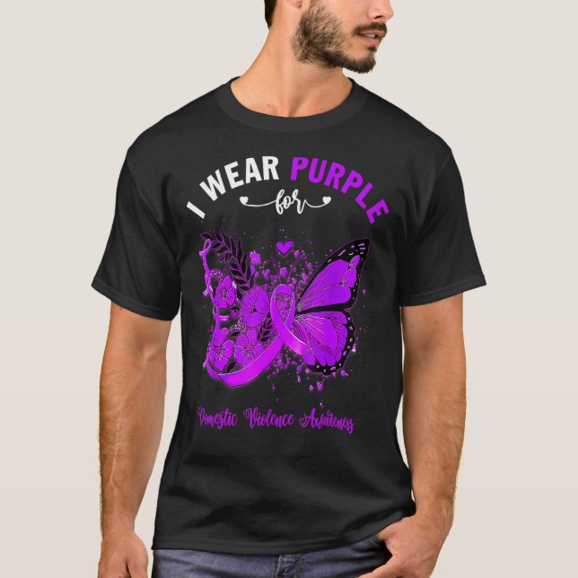 Butterfly I Wear Purple For Domestic Violence Awar T-Shirt (Front)