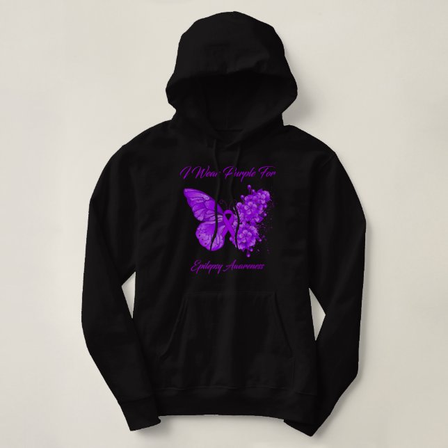Butterfly I Wear Purple For Epilepsy Awareness Pre Hoodie (Design Front)