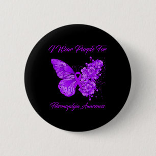 Butterfly I Wear Purple For Fibromyalgia Awareness 6 Cm Round Badge