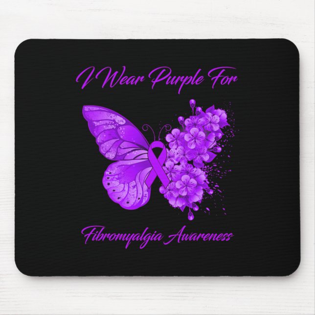 Butterfly I Wear Purple For Fibromyalgia Awareness Mouse Pad (Front)