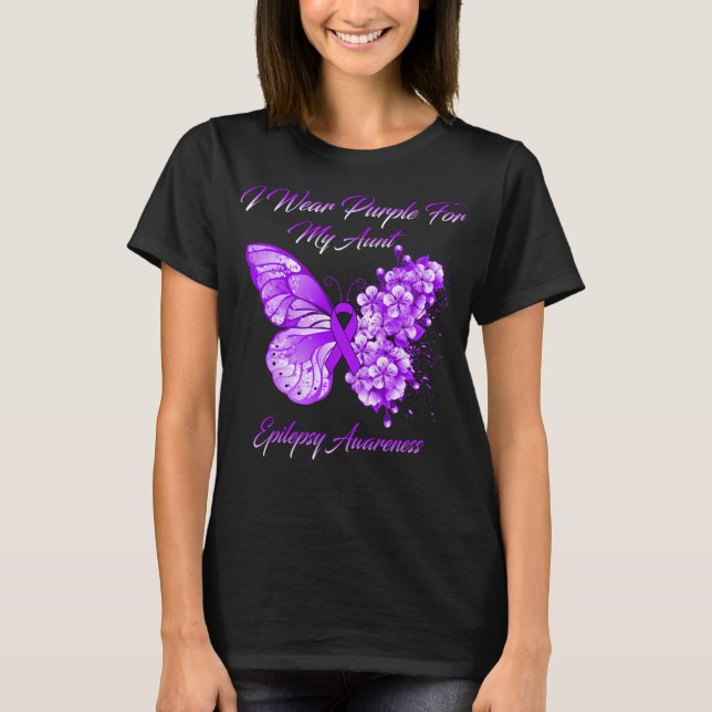 Butterfly I Wear Purple For My Aunt Epilepsy  T-Shirt (Front)