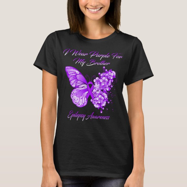Butterfly I Wear Purple For My Brother Epilepsy  T-Shirt (Front)