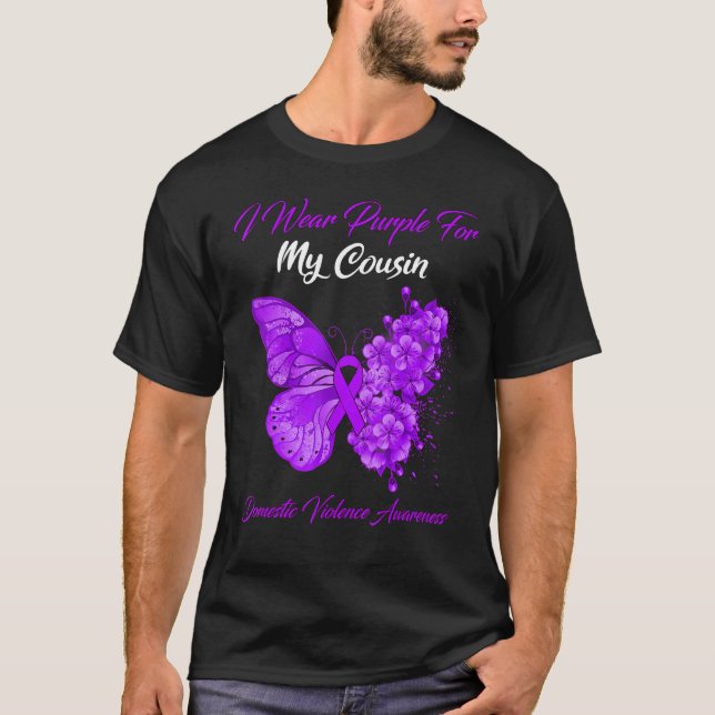 Butterfly I Wear Purple For My Cousin Domestic Vio T-Shirt (Front)