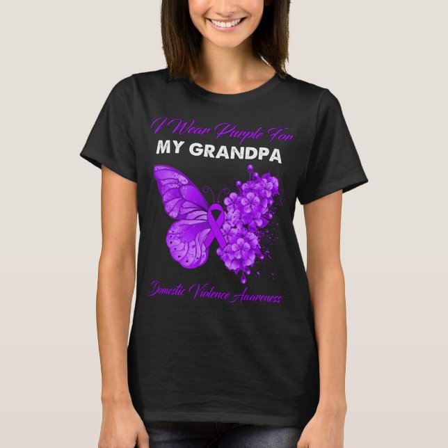 Butterfly I Wear Purple For My Grandpa Domestic  T-Shirt (Front)