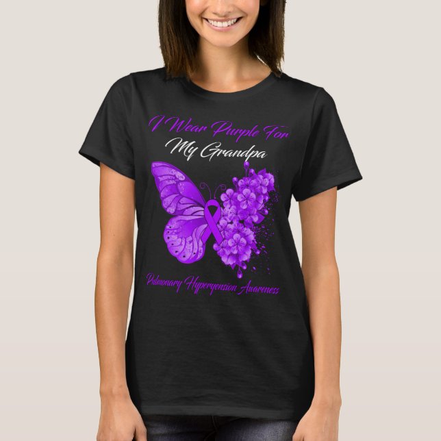 Butterfly I Wear Purple For My Grandpa Pulmonary H T-Shirt (Front)