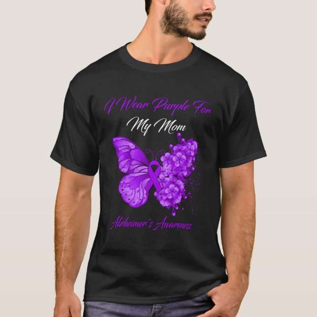 Butterfly I Wear Purple For My Mum Alzheimer'S Awa T-Shirt (Front)