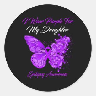 Butterfly I Wear Purple For My Mum Epilepsy Awaren Classic Round Sticker