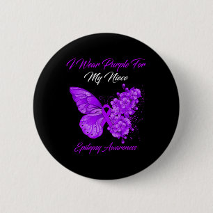 Butterfly I Wear Purple For My Niece Epilepsy Awar 6 Cm Round Badge
