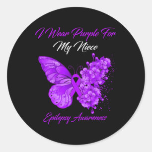 Butterfly I Wear Purple For My Niece Epilepsy Awar Classic Round Sticker