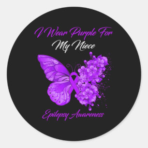 Butterfly I Wear Purple For My Niece Epilepsy Awar Classic Round Sticker