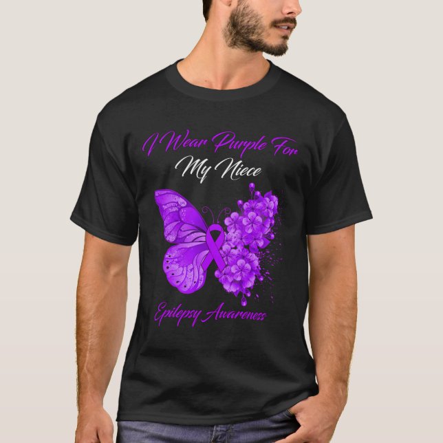Butterfly I Wear Purple For My Niece Epilepsy Awar T-Shirt (Front)