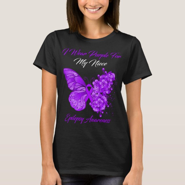 Butterfly I Wear Purple For My Niece Epilepsy  T-Shirt (Front)