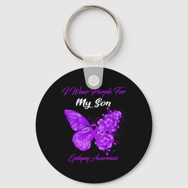 Butterfly I Wear Purple For My Son Epilepsy Awaren Key Ring (Front)