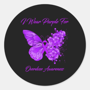Butterfly I Wear Purple For Overdose Awareness Classic Round Sticker