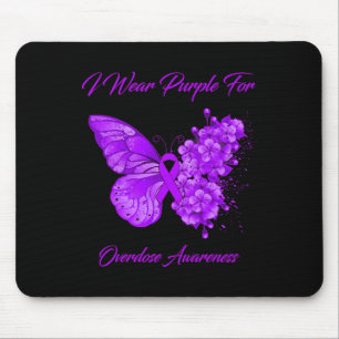 Butterfly I Wear Purple For Overdose Awareness  Mouse Pad
