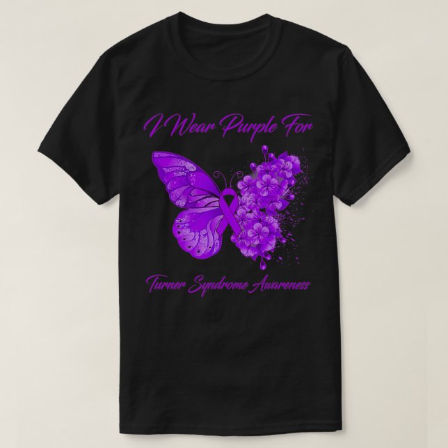 Butterfly I Wear Purple For Turner Syndrome Awaren T-Shirt (Design Front)