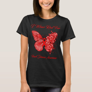 Butterfly I Wear Red For Heart Disease Awareness T-Shirt