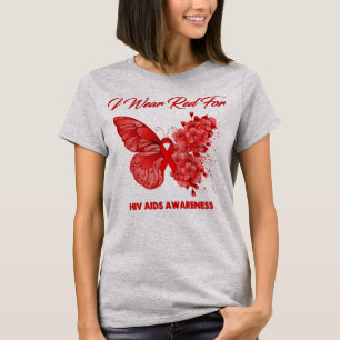 Butterfly I Wear Red For HIV AIDS Awareness T-Shirt