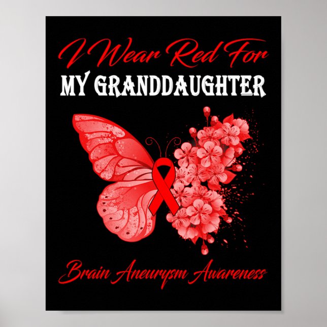 Butterfly I Wear Red For My Husband Brain Aneurysm Poster (Front)