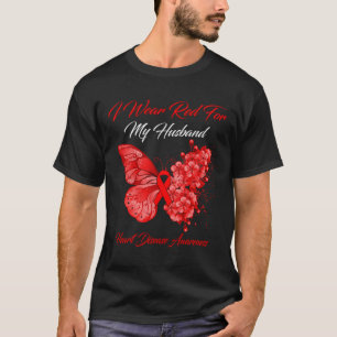 Butterfly I Wear Red For My Husband Heart Disease T-Shirt