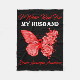 Butterfly I Wear Red For My Husbynd Brain Aneurysm Fleece Blanket