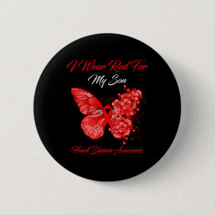 Butterfly I Wear Red For My Son Heart Disease Awar 6 Cm Round Badge