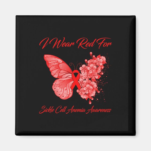 Butterfly I Wear Red For Sickle Cell Anaemia Aware Magnet (Front)