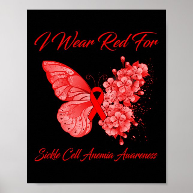 Butterfly I Wear Red For Sickle Cell Anaemia Aware Poster (Front)