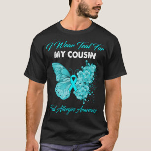 Butterfly I Wear Teal For My Cousin Food Allergies T-Shirt