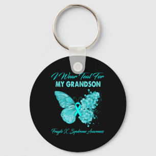 Butterfly I Wear Teal For My Grandson Fragile X Sy Key Ring