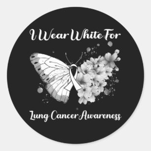 Butterfly I Wear White For Lung Cancer Awareness T Classic Round Sticker