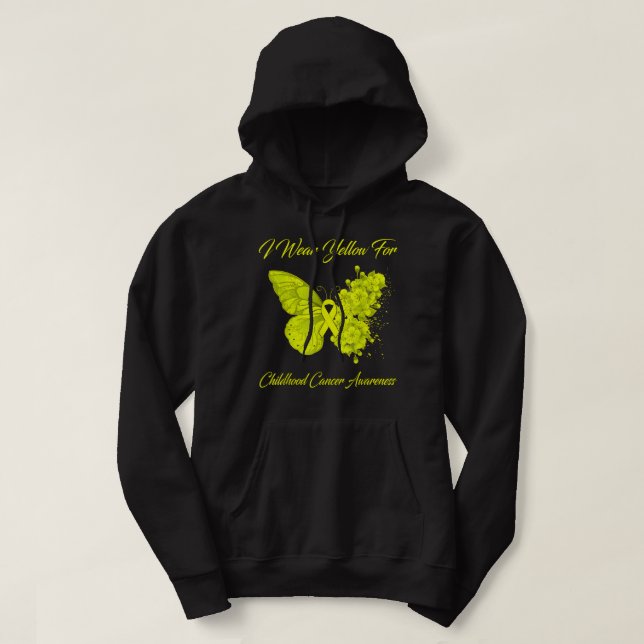 Butterfly I Wear Yellow For Childhood Cancer Aware Hoodie (Design Front)