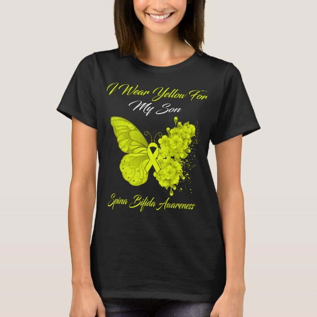 Butterfly I Wear Yellow For My Son Spina Bifida  T-Shirt (Front)