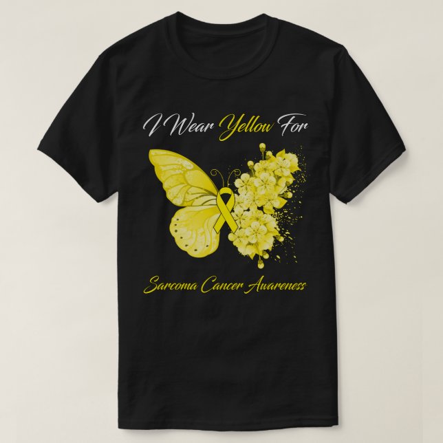 Butterfly I Wear Yellow For Sarcoma Cancer Awarene T-Shirt (Design Front)