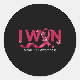 Butterfly I Win Burgundy Ribbon Sickle Cell Awaren Classic Round Sticker