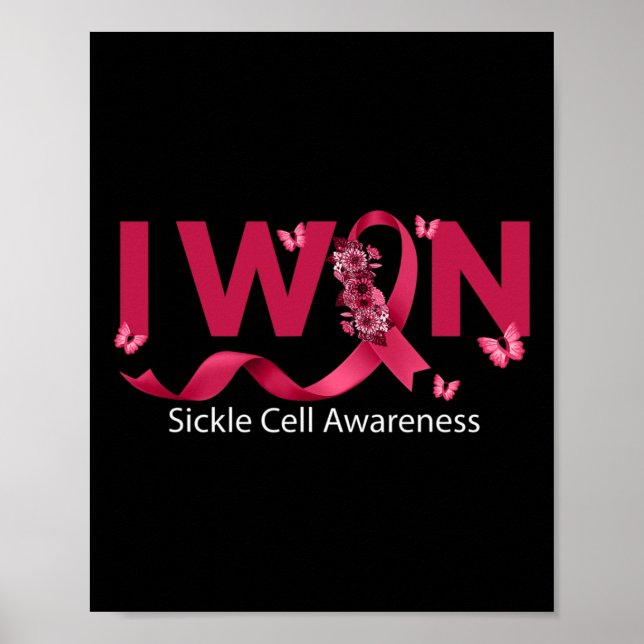 Butterfly I Win Burgundy Ribbon Sickle Cell Awaren Poster (Front)