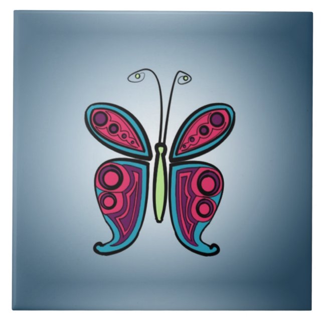 Butterfly illustration ceramic tile (Front)