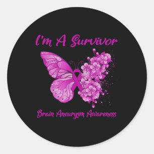 Butterfly I'm A Survivor Brain Aneurysm Awareness Classic Round Sticker