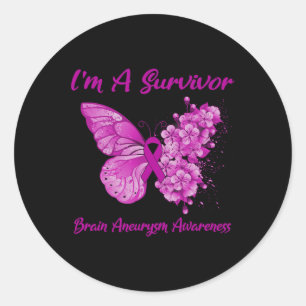 Butterfly I'm A Survivor Brain Aneurysm Awareness  Classic Round Sticker